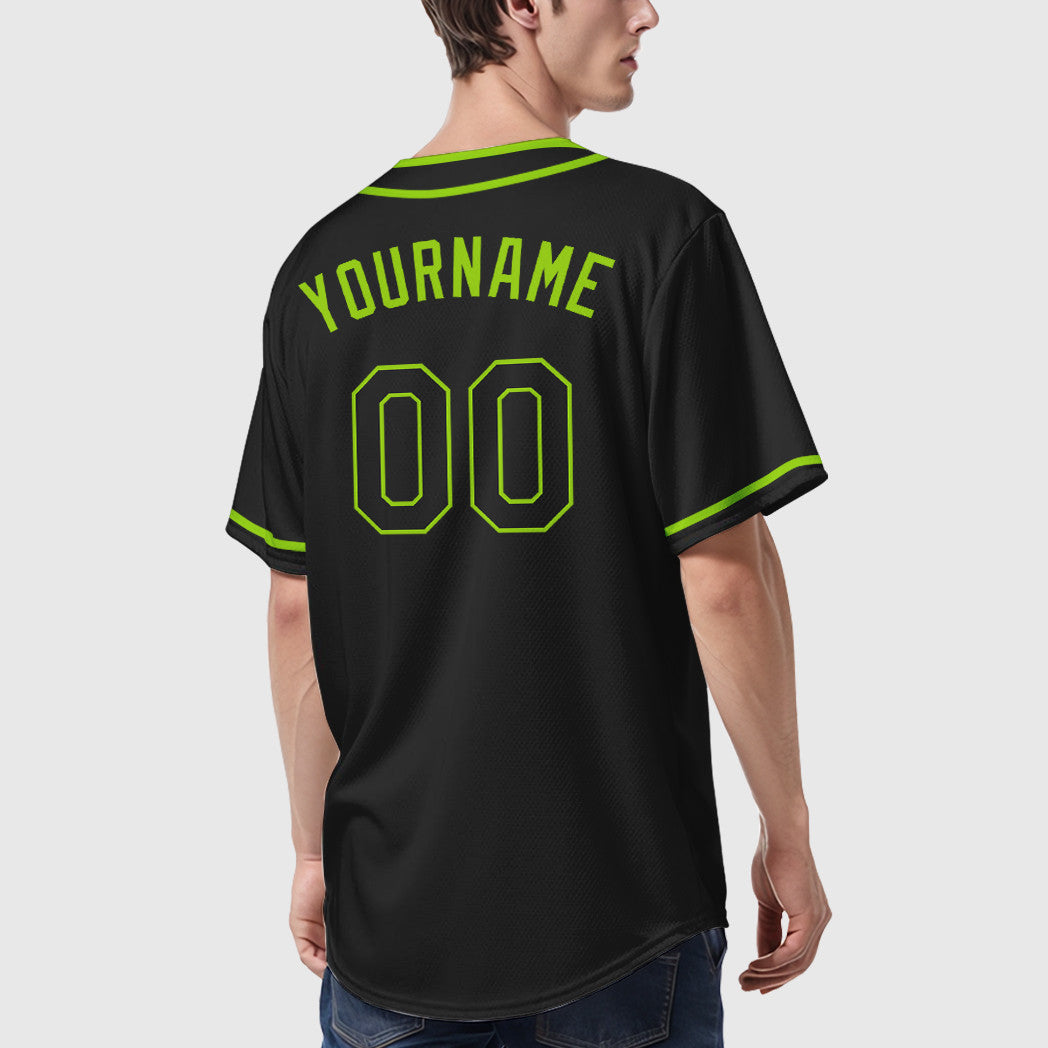 Custom Black White Black-Neon Green Piping Baseball Jersey