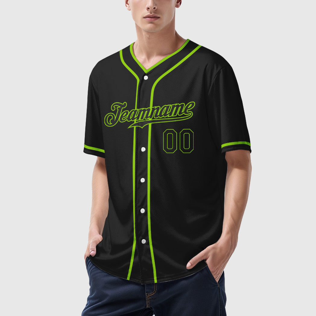 Custom Black White Black-Neon Green Piping Baseball Jersey