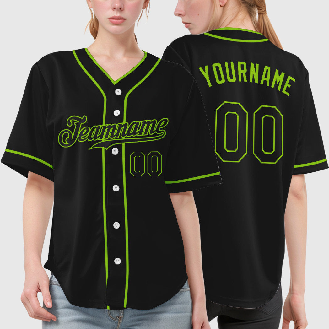 Custom Black White Black-Neon Green Piping Baseball Jersey