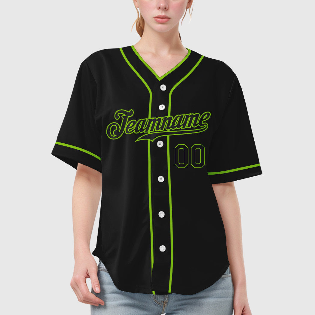 Custom Black White Black-Neon Green Piping Baseball Jersey