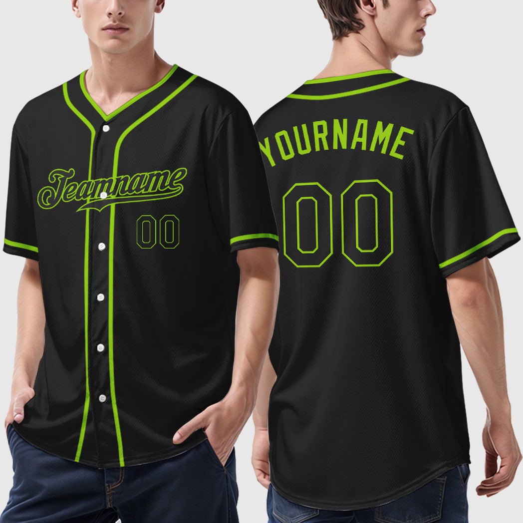 Custom Black White Black-Neon Green Piping Baseball Jersey