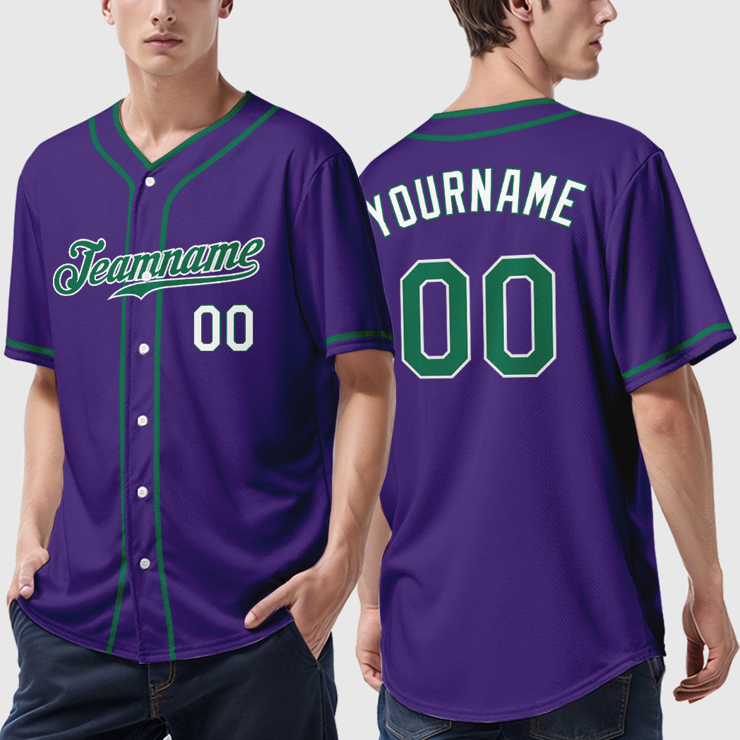 Custom Purple White Kelly Green-White Piping Baseball Jersey