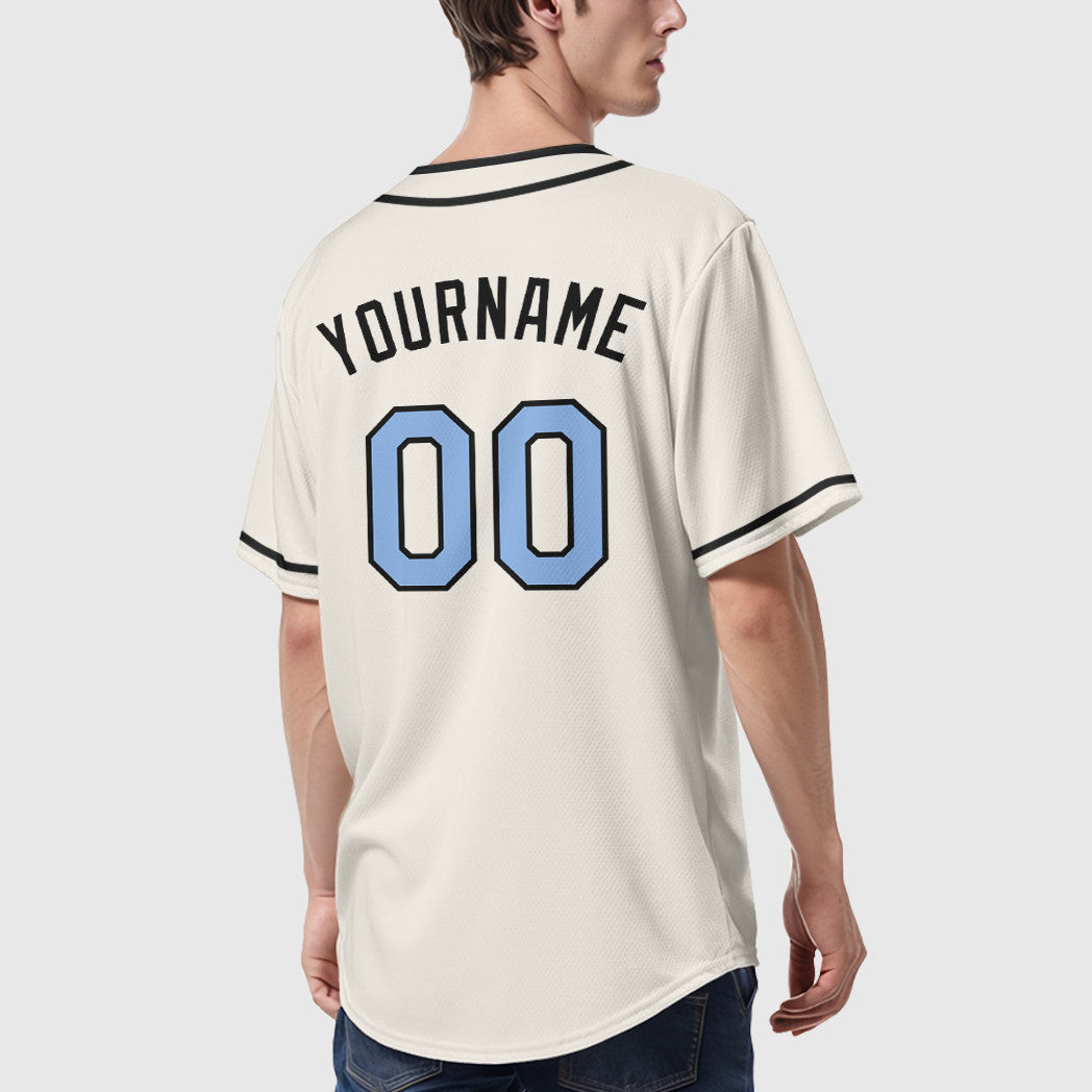 Custom Cream Light Blue Black Piping Baseball Jersey