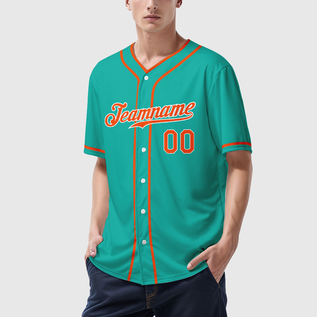 Custom Aqua White Orange Piping Baseball Jersey