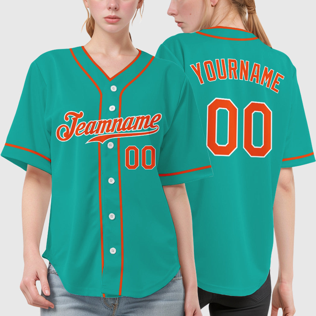 Custom Aqua White Orange Piping Baseball Jersey