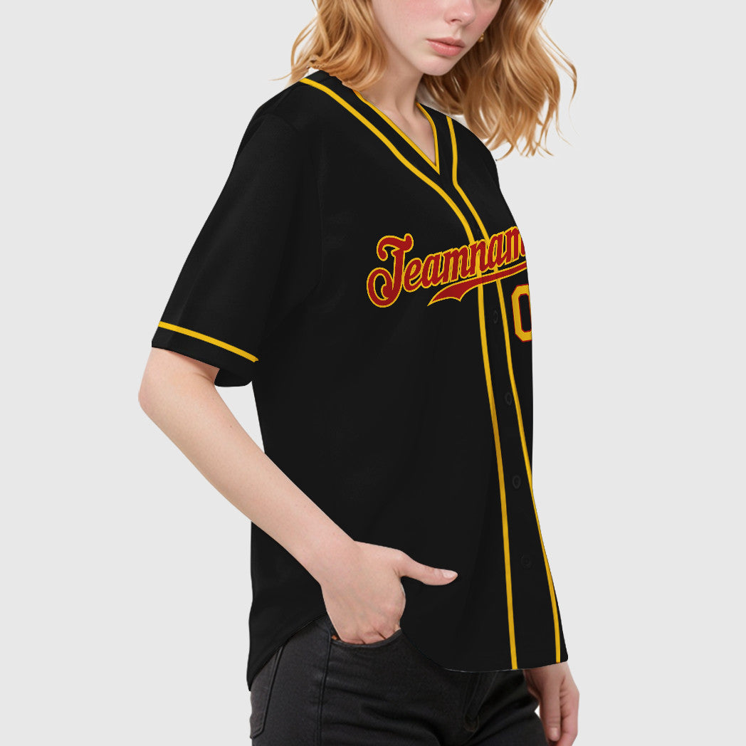 Custom Black Red Red-Yellow Piping Baseball Jersey