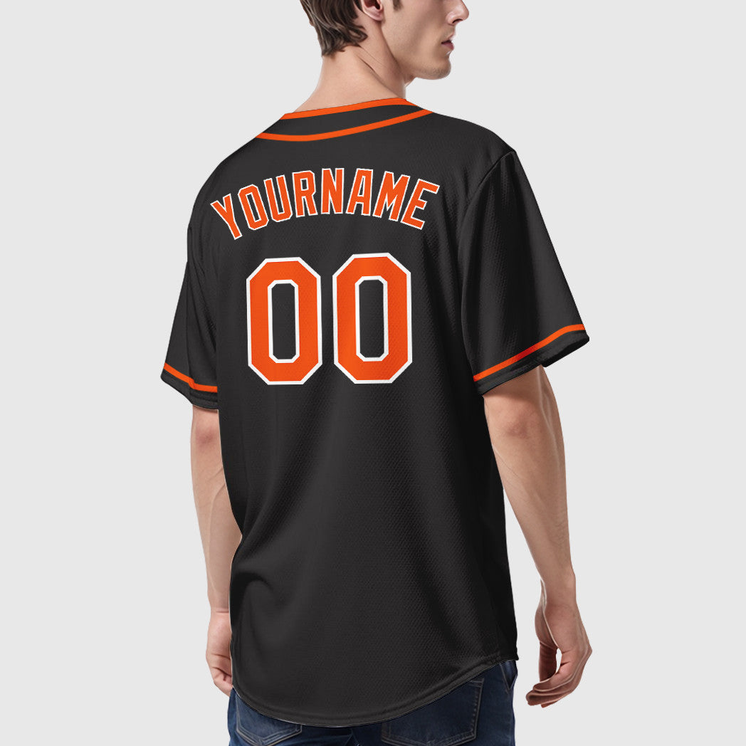 Custom Black Orange Orange-White Piping Baseball Jersey