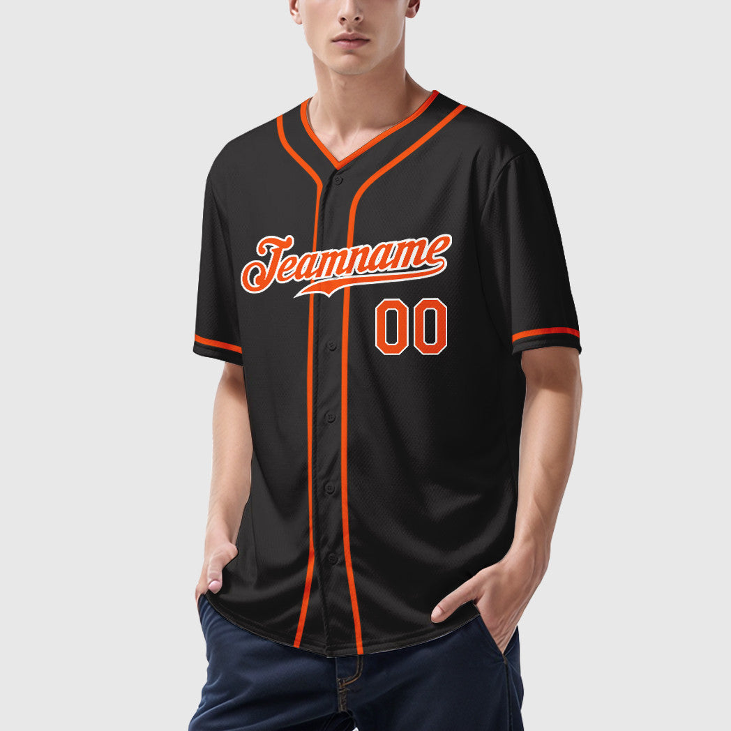 Custom Black Orange Orange-White Piping Baseball Jersey