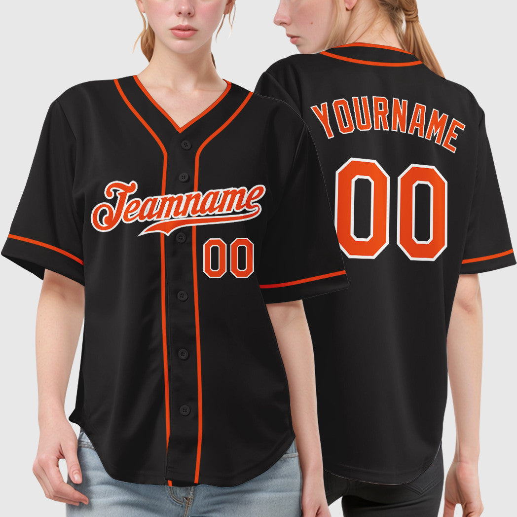 Custom Black Orange Orange-White Piping Baseball Jersey