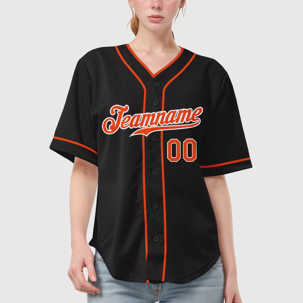 Custom Black Orange Orange-White Piping Baseball Jersey