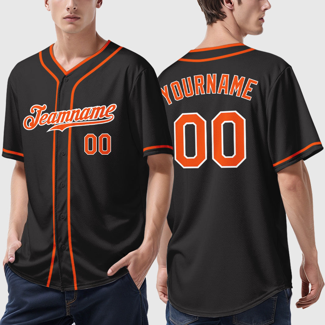 Custom Black Orange Orange-White Piping Baseball Jersey