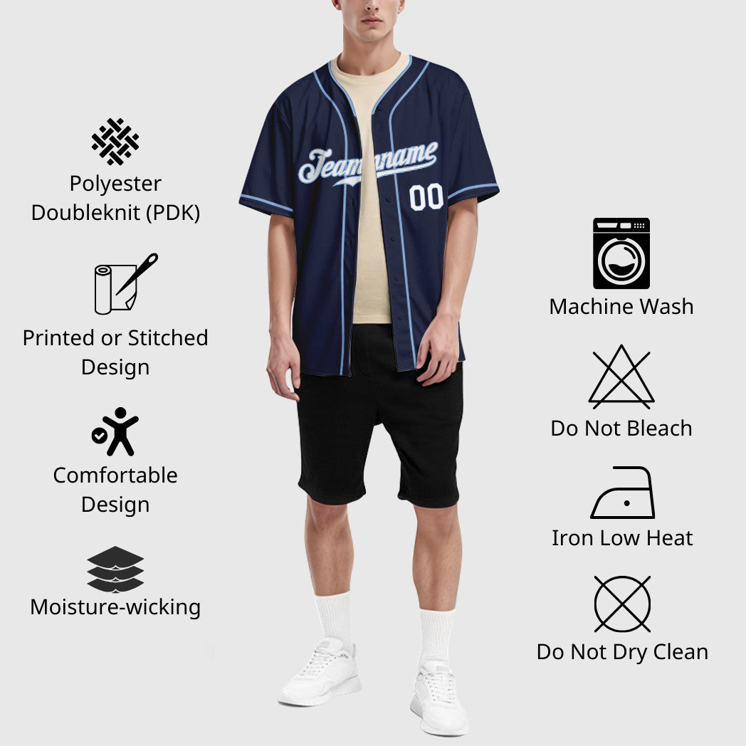 Custom Navy White White-Light Blue Piping Baseball Jersey
