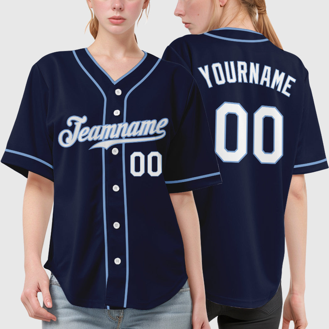 Custom Navy White White-Light Blue Piping Baseball Jersey