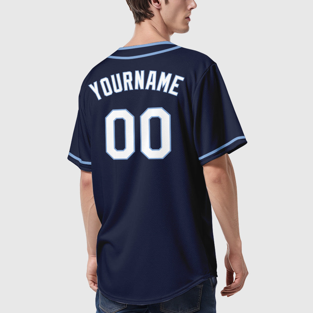 Custom Navy White White-Light Blue Piping Baseball Jersey