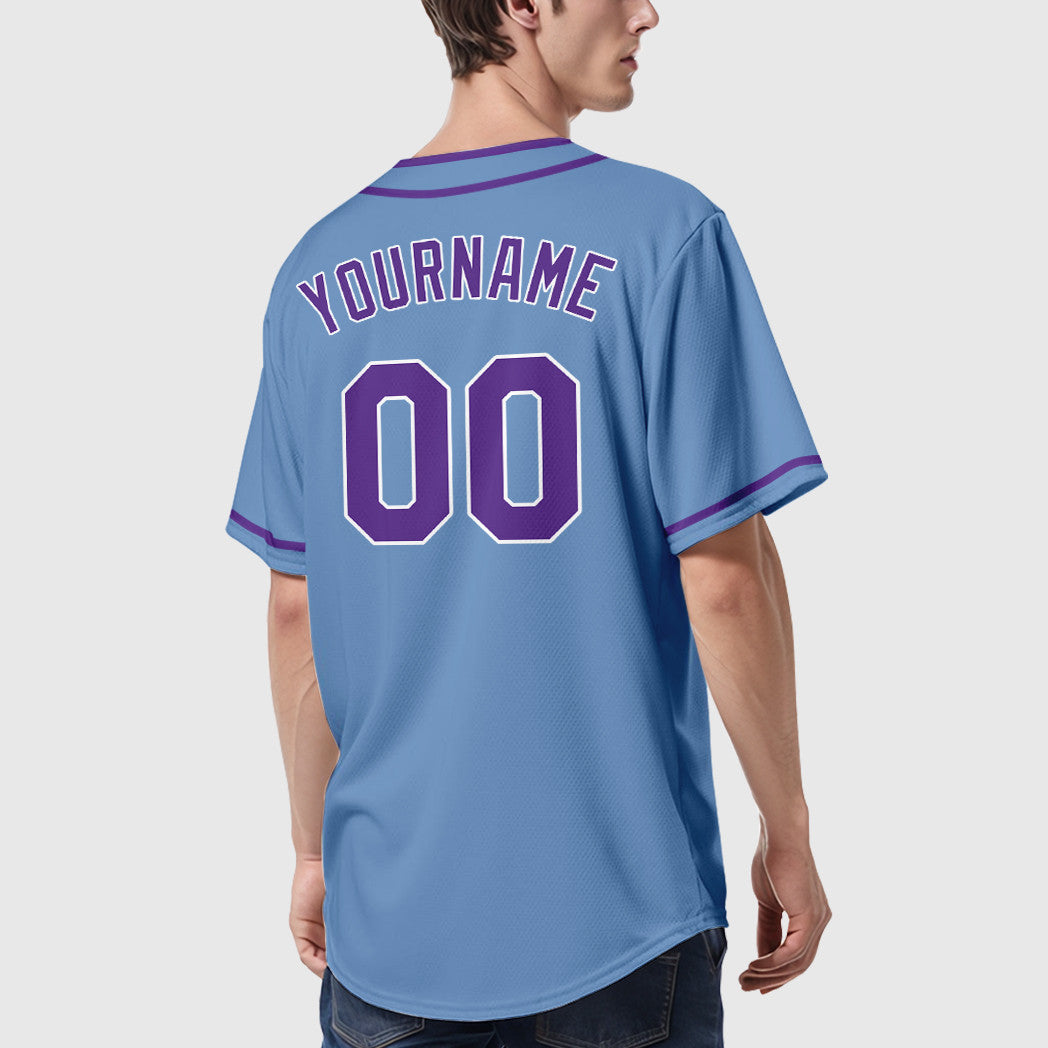 Custom Powder Blue White Purple Piping Baseball Jersey