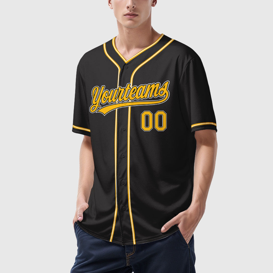 Custom Black Gold Gold-White Piping Baseball Jersey