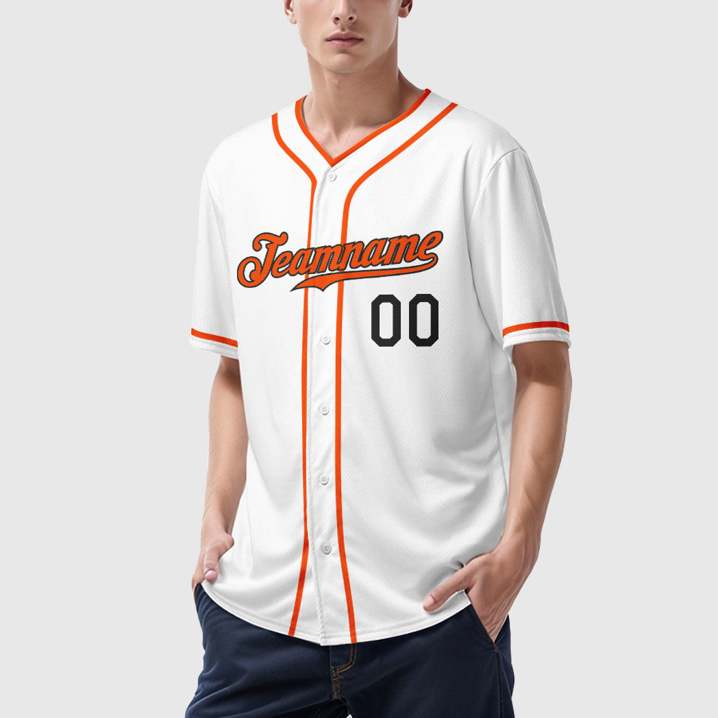 Custom White Black Orange Piping Baseball Jersey