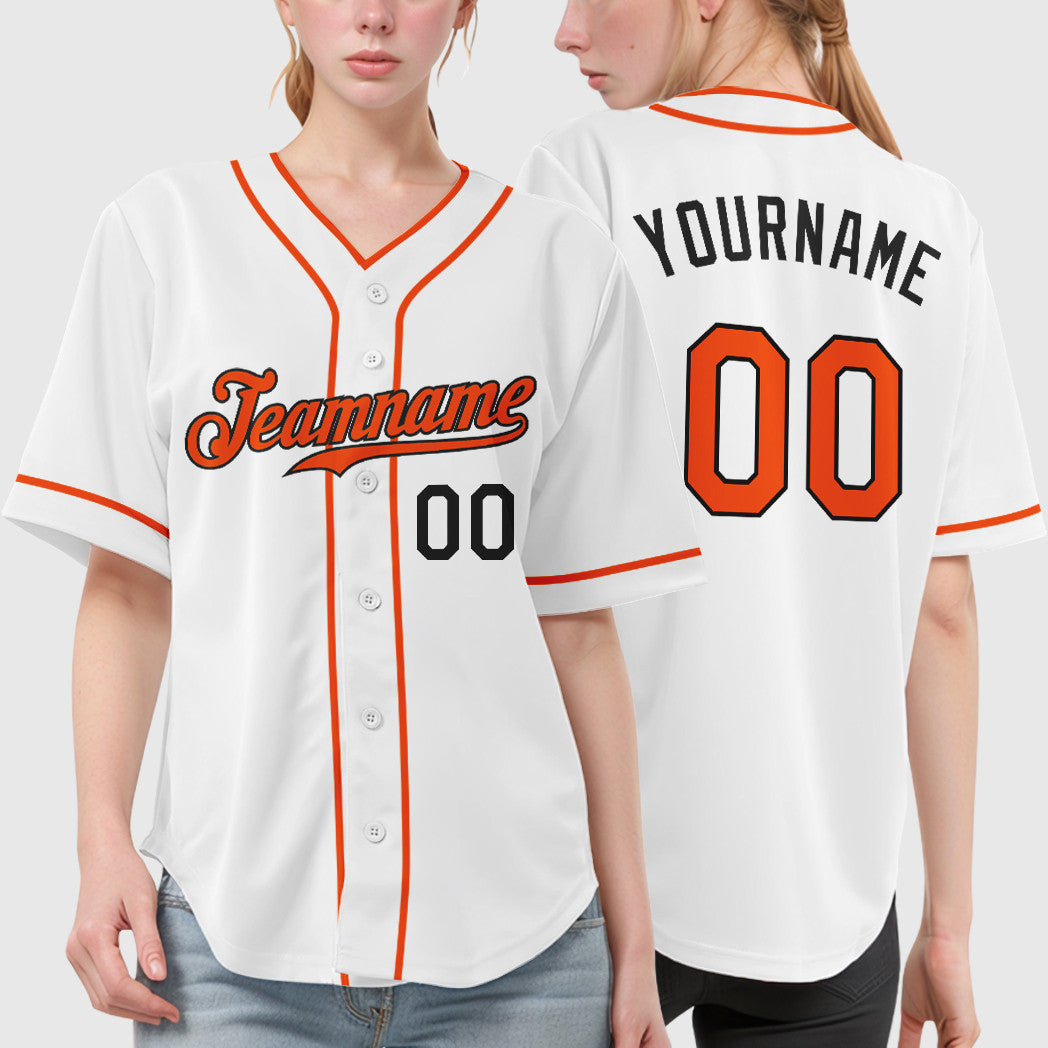 Custom White Black Orange Piping Baseball Jersey