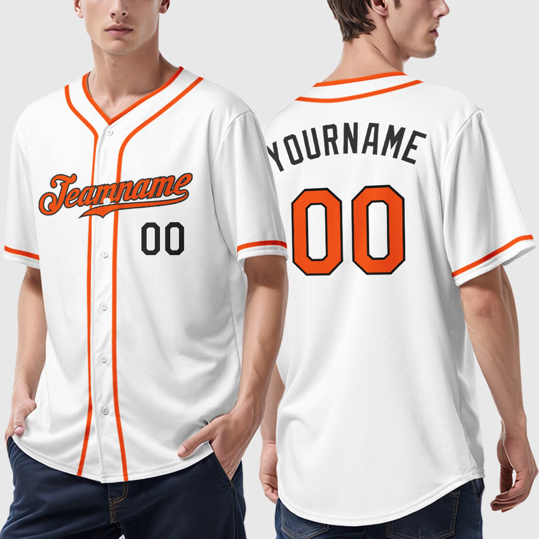 Custom White Black Orange Piping Baseball Jersey