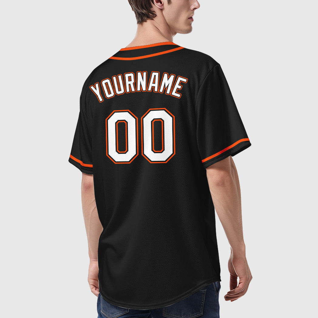 Custom Black White White-Orange Piping Baseball Jersey