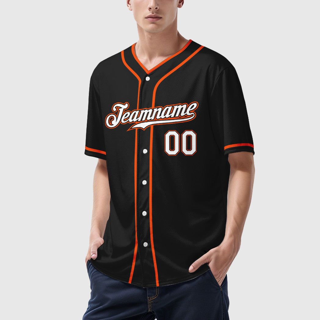 Custom Black White White-Orange Piping Baseball Jersey