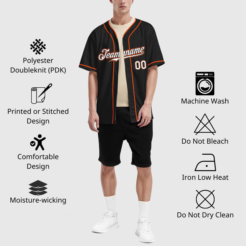 Custom Black White White-Orange Piping Baseball Jersey