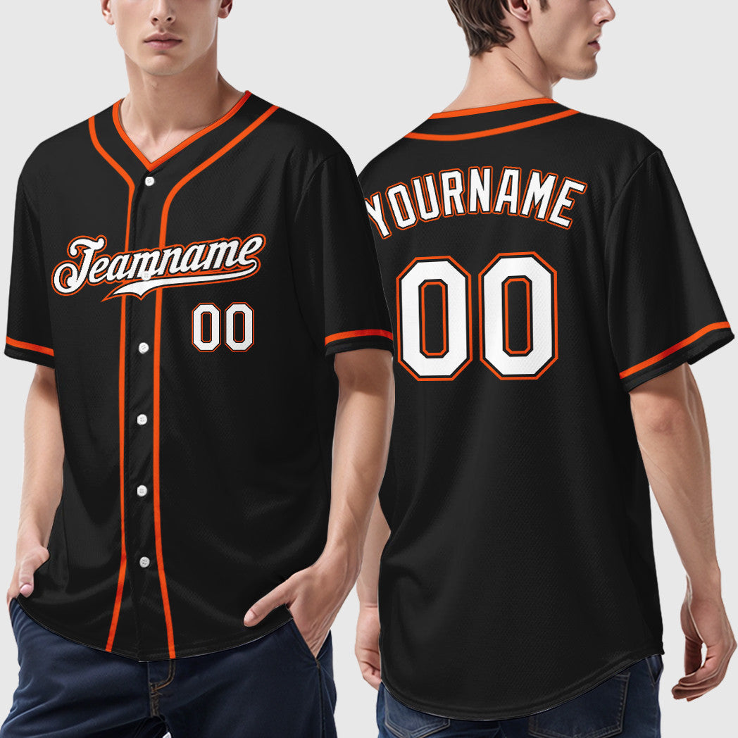 Custom Black White White-Orange Piping Baseball Jersey
