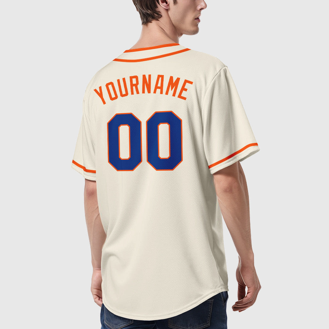 Custom Cream Royal Royal-Orange Piping Baseball Jersey