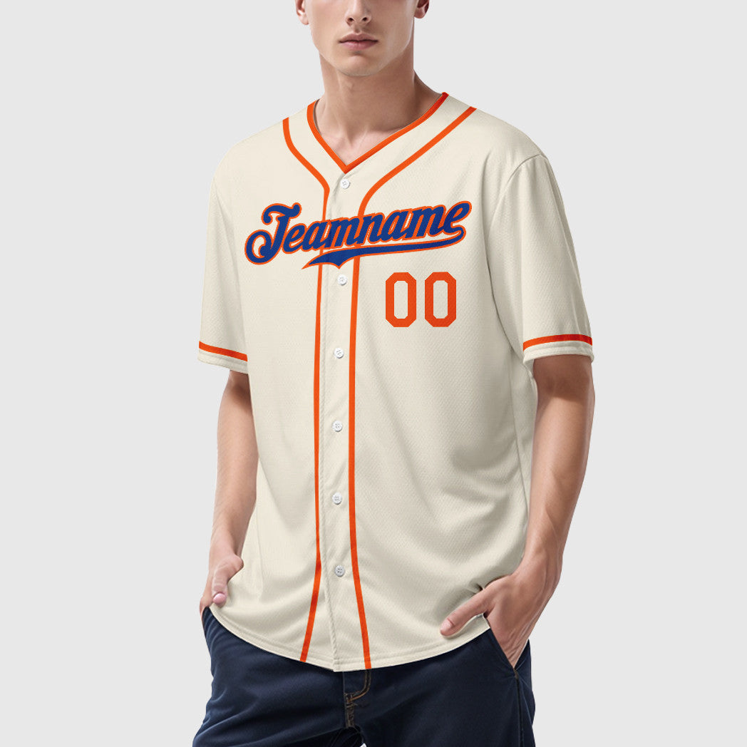 Custom Cream Royal Royal-Orange Piping Baseball Jersey