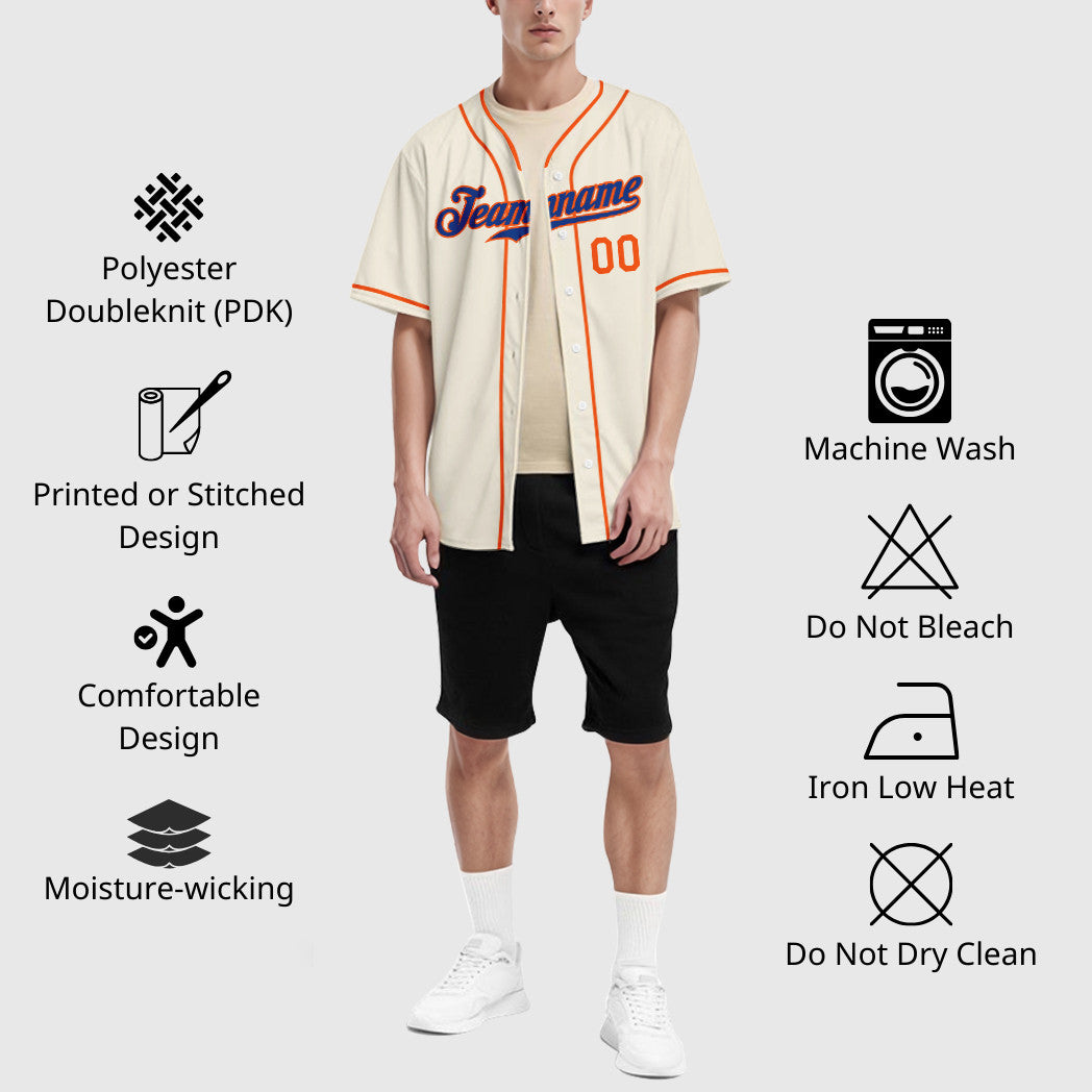 Custom Cream Royal Royal-Orange Piping Baseball Jersey