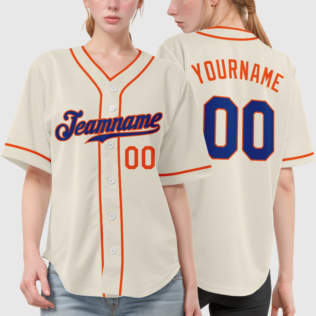 Custom Cream Royal Royal-Orange Piping Baseball Jersey