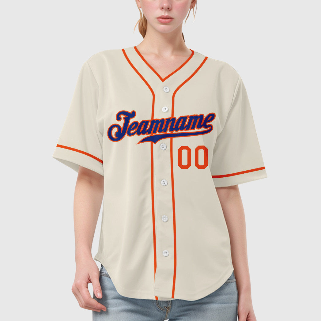 Custom Cream Royal Royal-Orange Piping Baseball Jersey
