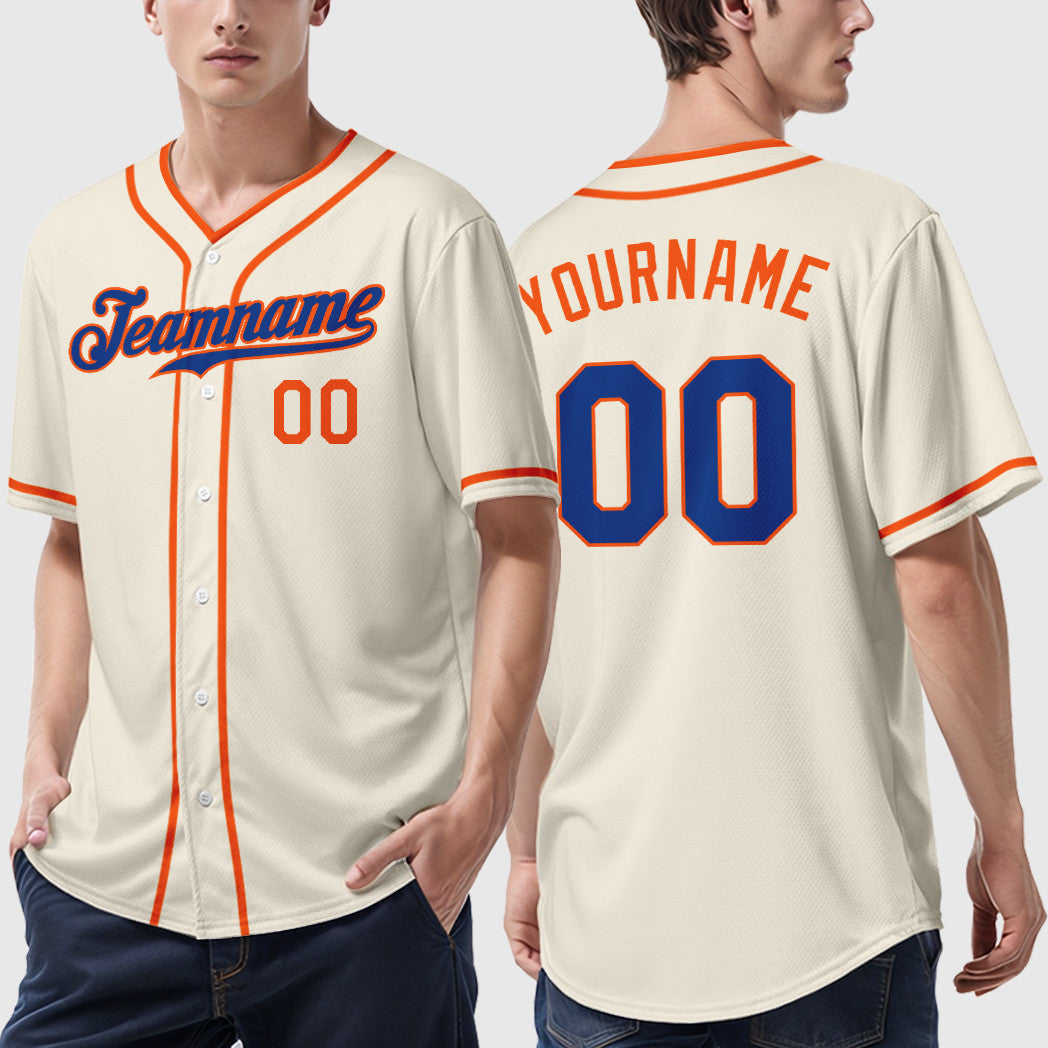 Custom Cream Royal Royal-Orange Piping Baseball Jersey