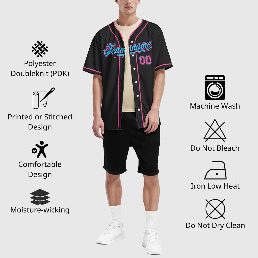 Custom Black White Sky Blue-Pink Piping Baseball Jersey