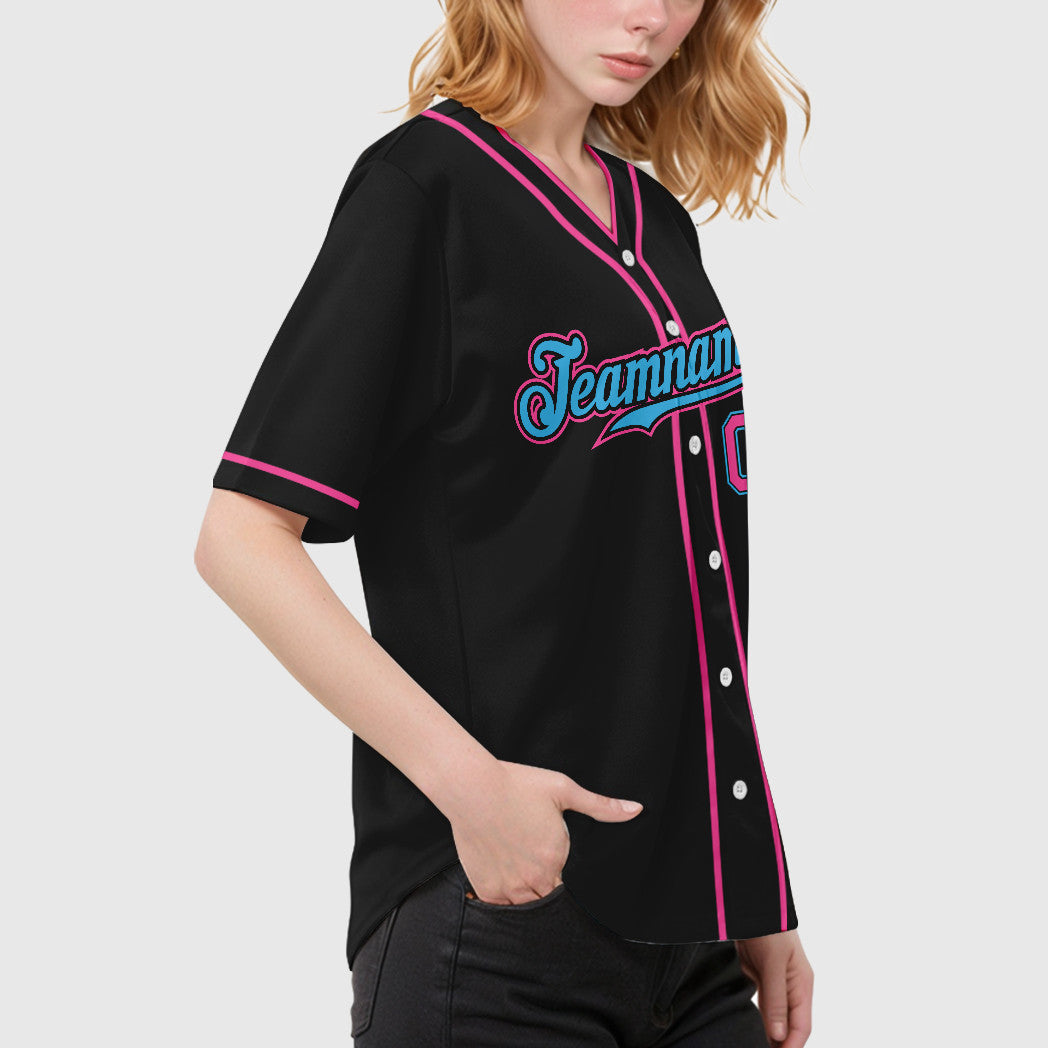 Custom Black White Sky Blue-Pink Piping Baseball Jersey