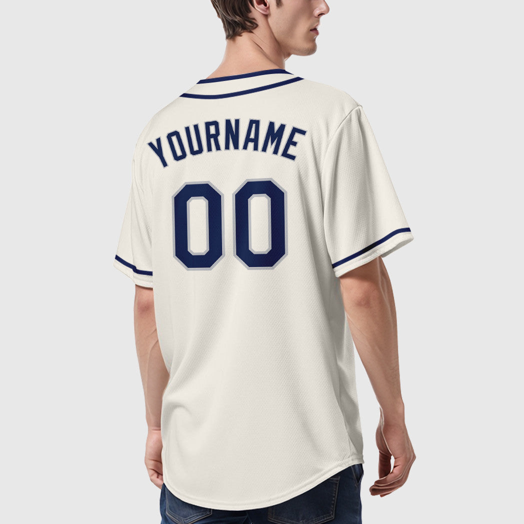 Custom Cream Gray Navy Piping Baseball Jersey