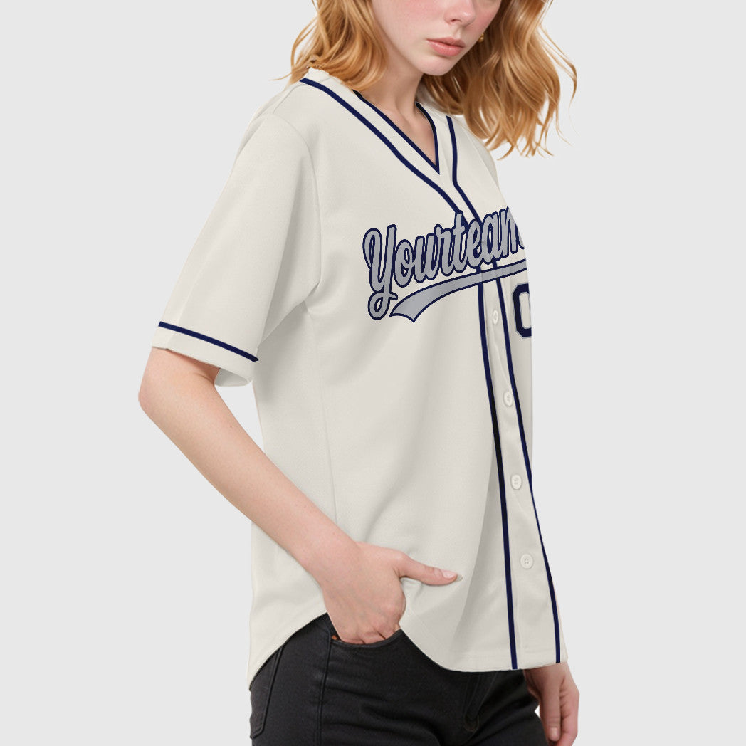 Custom Cream Gray Navy Piping Baseball Jersey