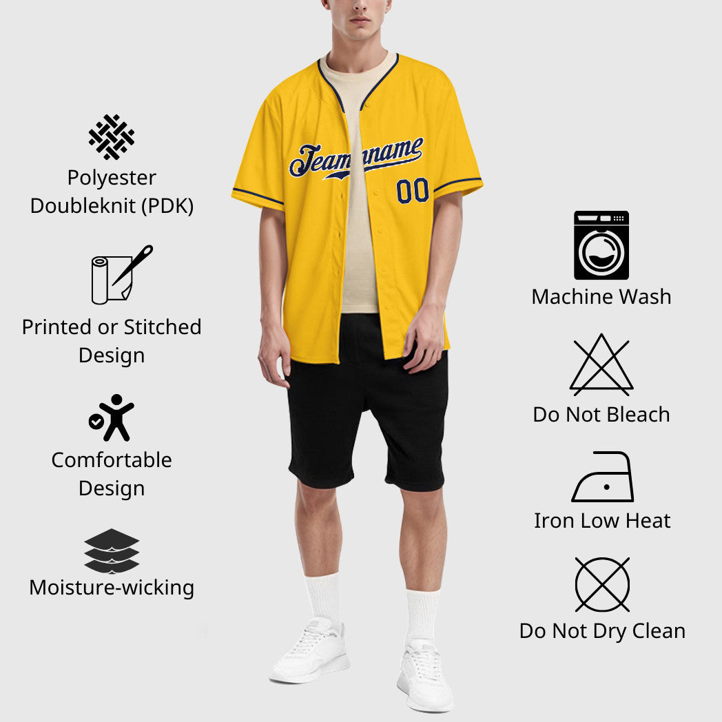 Custom Yellow Navy Navy-White Collar Sleeve Baseball Jersey
