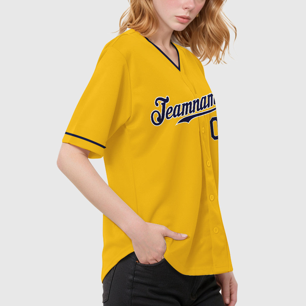Custom Yellow Navy Navy-White Collar Sleeve Baseball Jersey