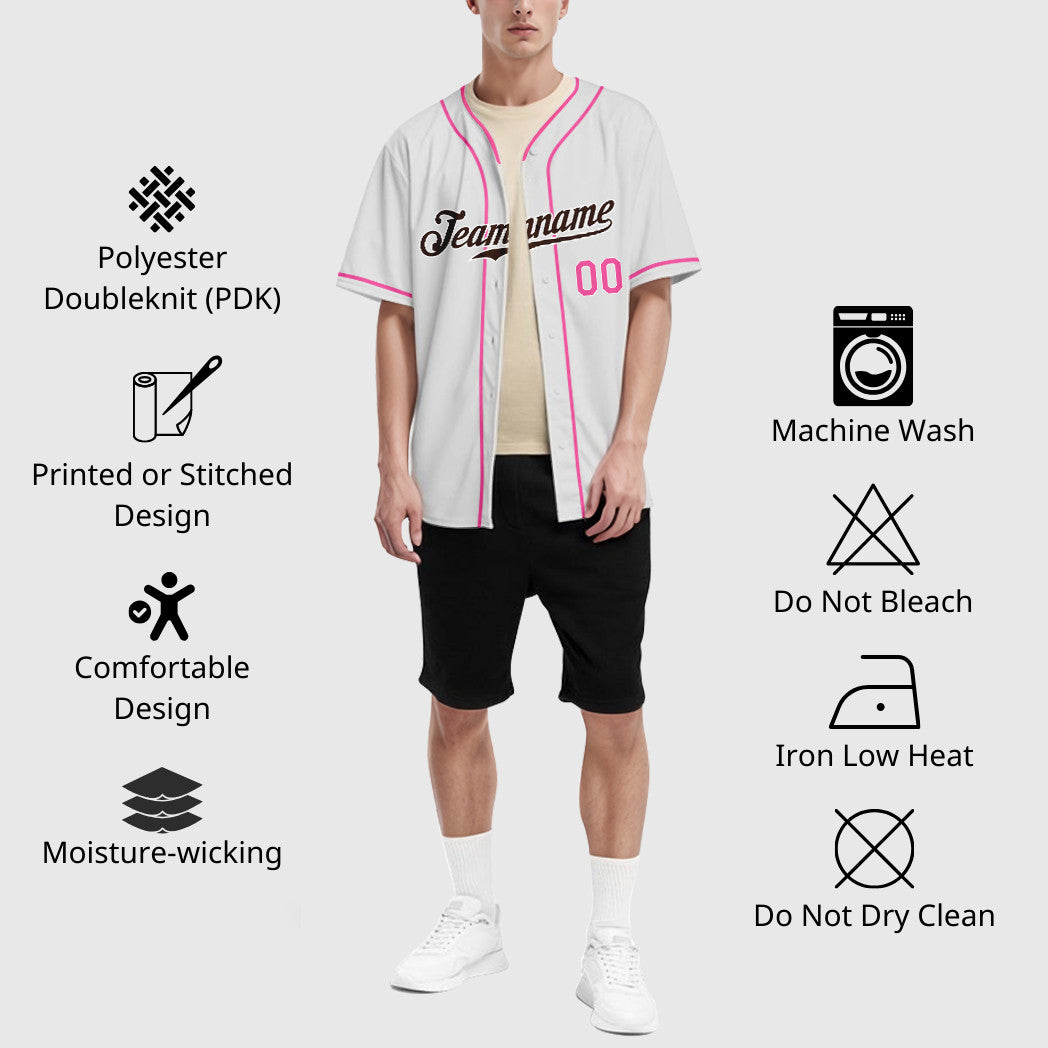 Custom White Brown Pink Piping Baseball Jersey