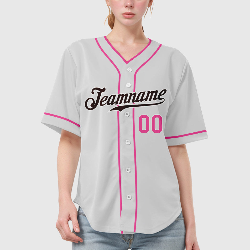 Custom White Brown Pink Piping Baseball Jersey