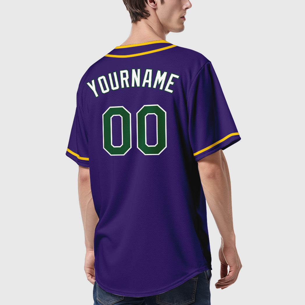 Custom Purple White Green Piping Baseball Jersey