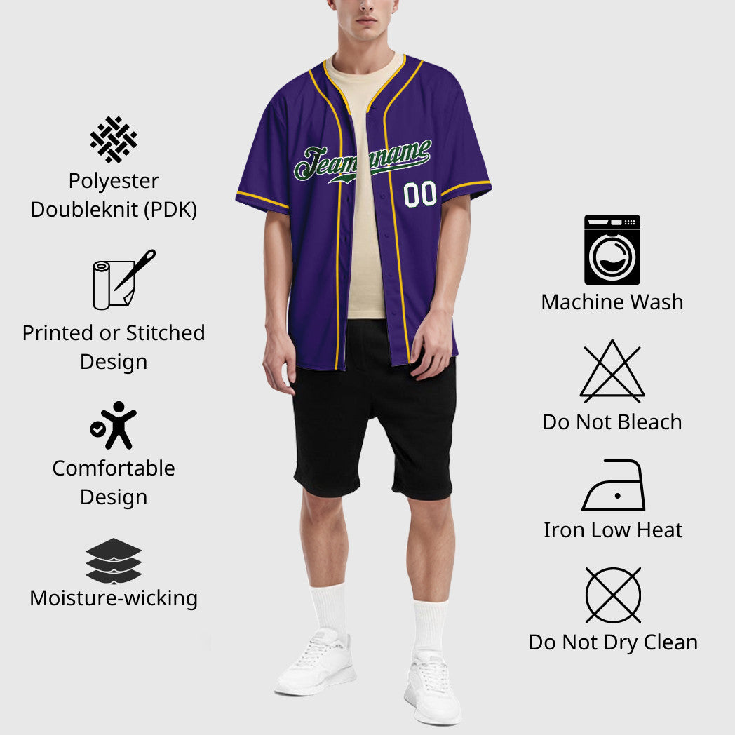 Custom Purple White Green Piping Baseball Jersey