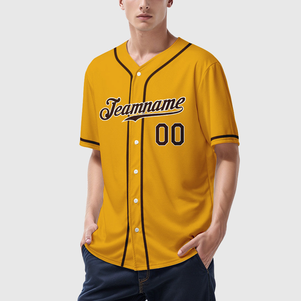 Custom Gold Brown Brown-White Sleeve Baseball Jersey