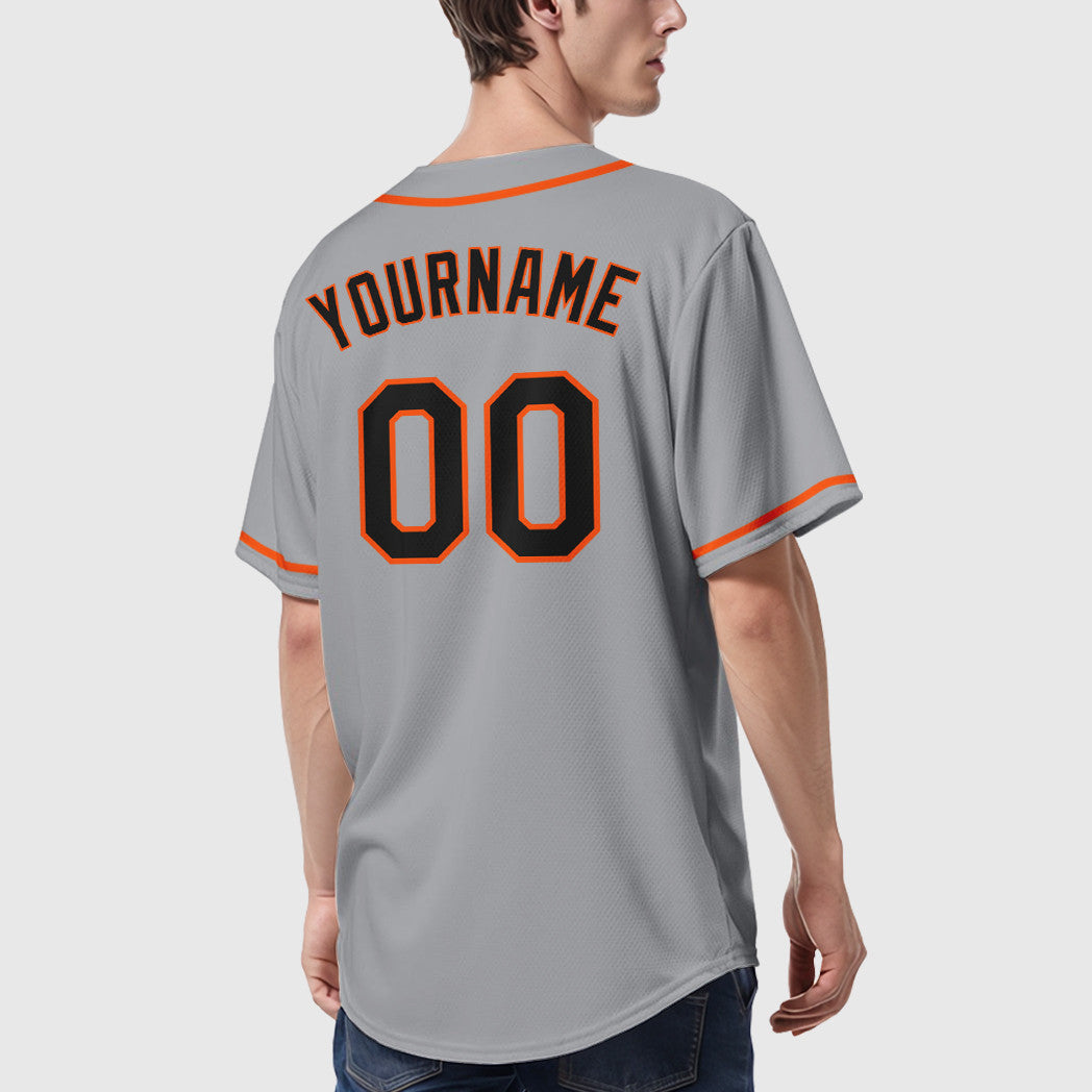 Custom Gray Black Black-Orange Sleeve Baseball Jersey