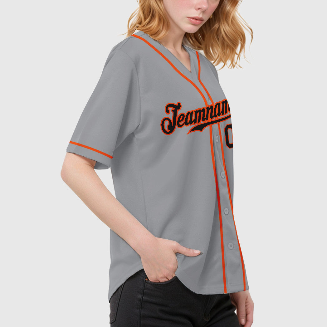 Custom Gray Black Black-Orange Sleeve Baseball Jersey