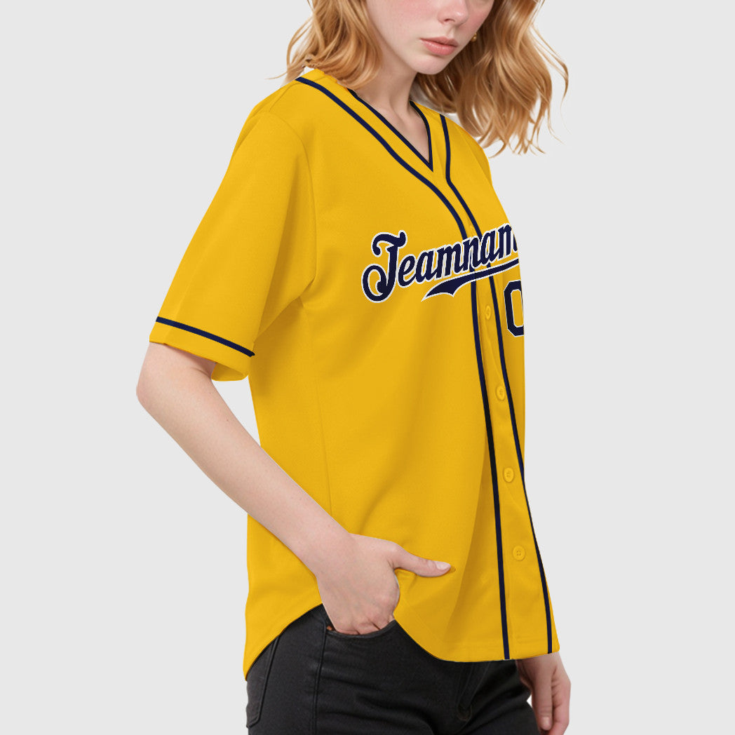 Custom Yellow Navy Navy-White Piping Baseball Jersey