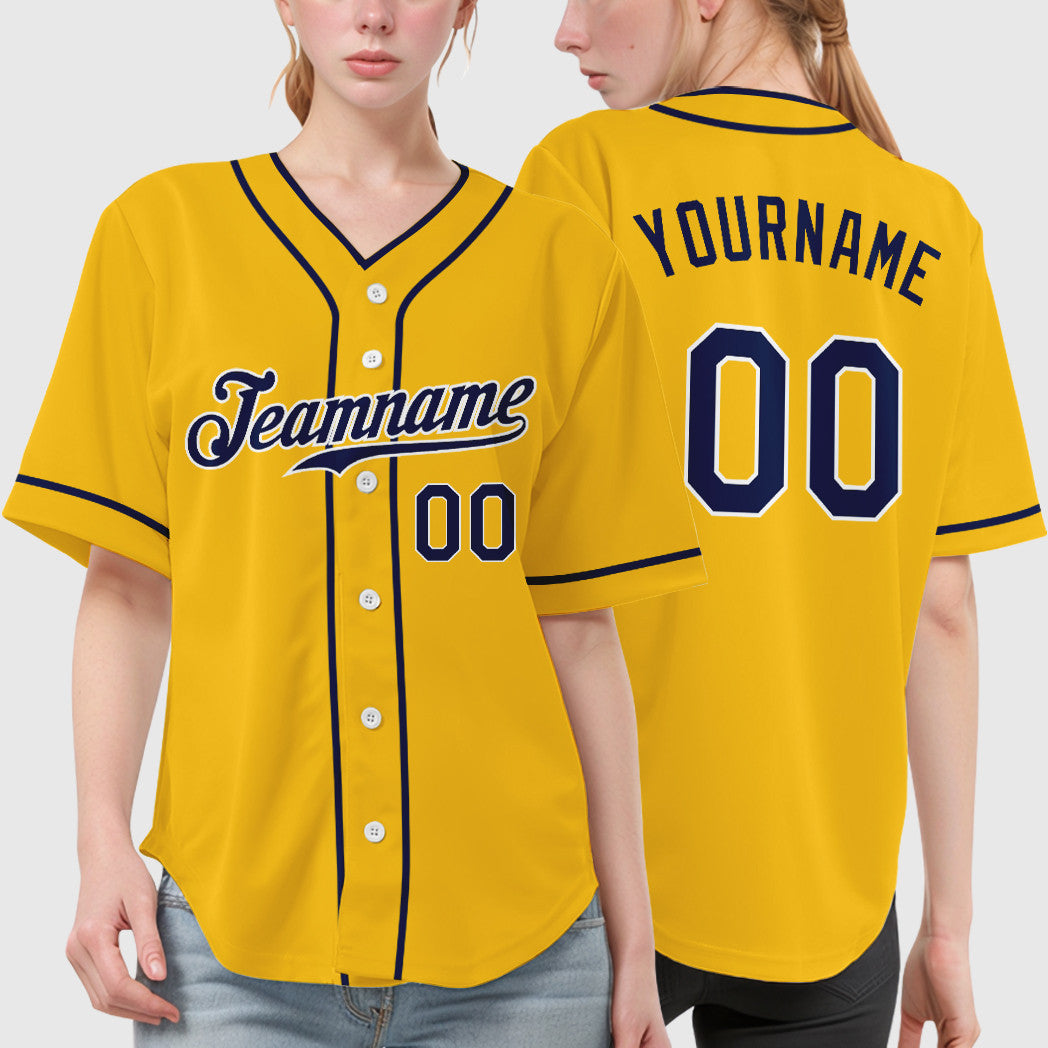 Custom Yellow Navy Navy-White Piping Baseball Jersey
