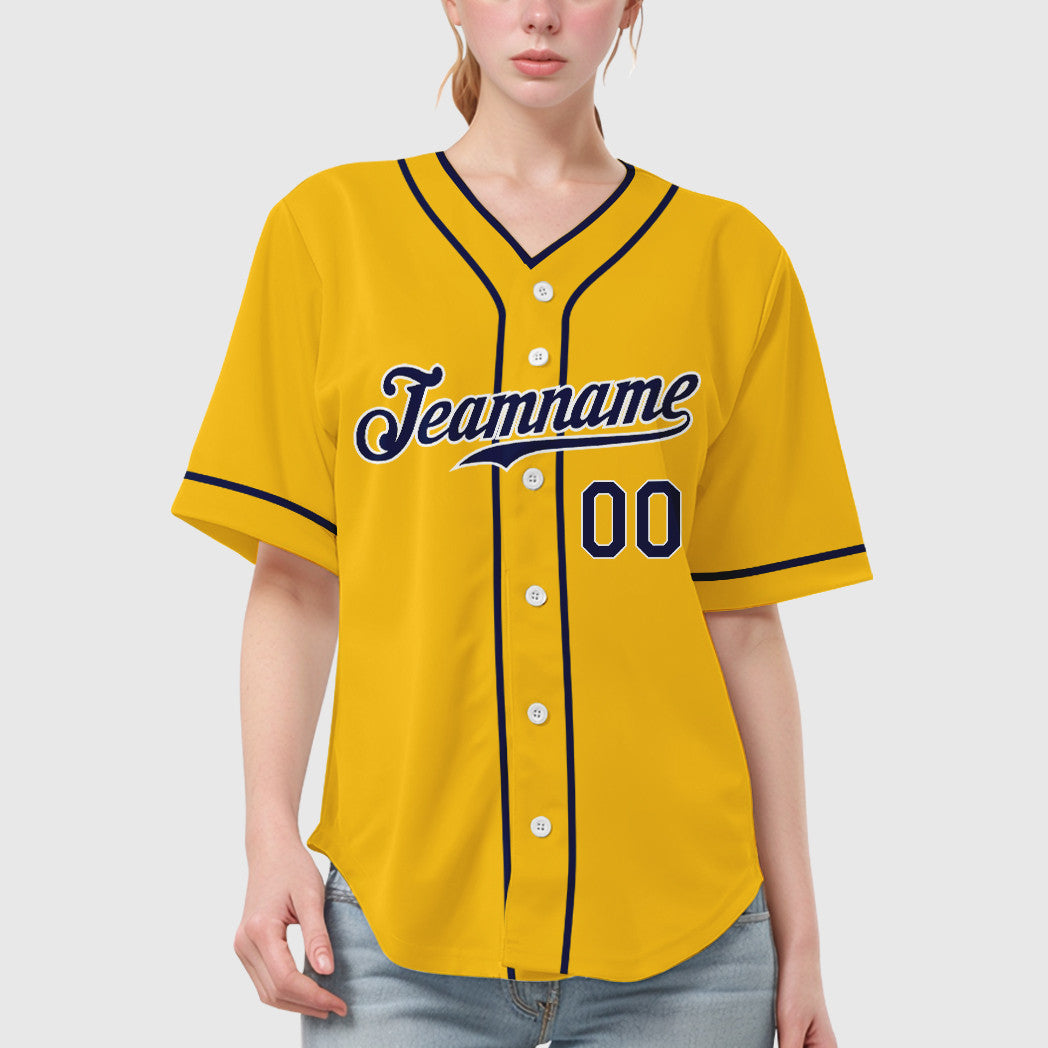 Custom Yellow Navy Navy-White Piping Baseball Jersey