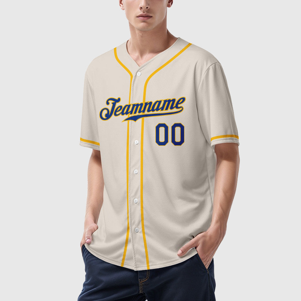 Custom Cream Royal Gold Sleeve Baseball Jersey